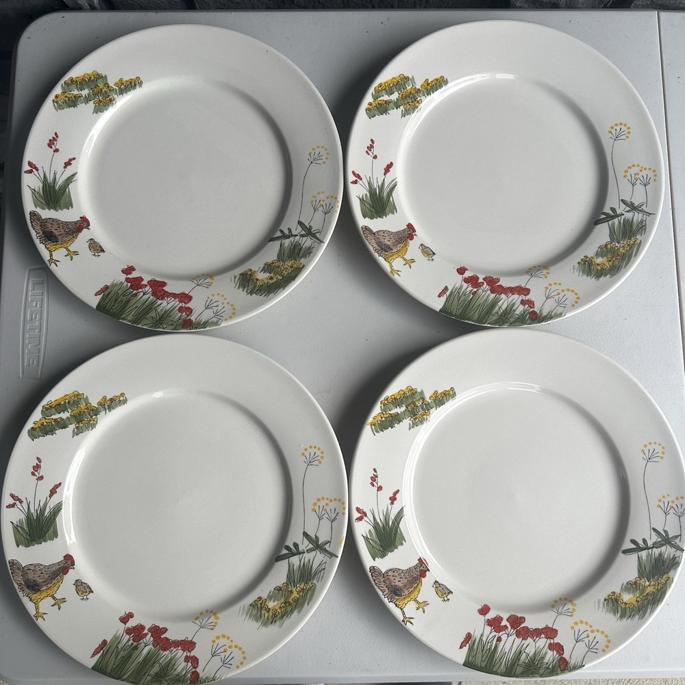 Paula Deen Southern Rooster Dinner Plates Set of 4 Chicken Farmhouse Cottagecore